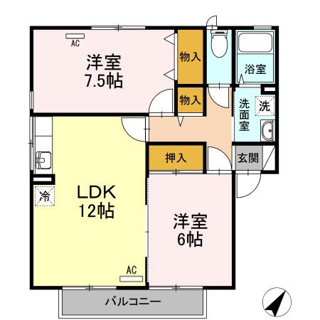 アムールD(2LDK/2階)の間取り写真
