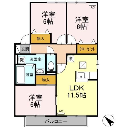 サンコートC(3LDK/1階)の間取り写真