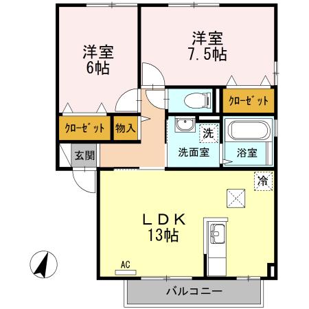 グランシャリオ C棟(2LDK/1階)の間取り写真
