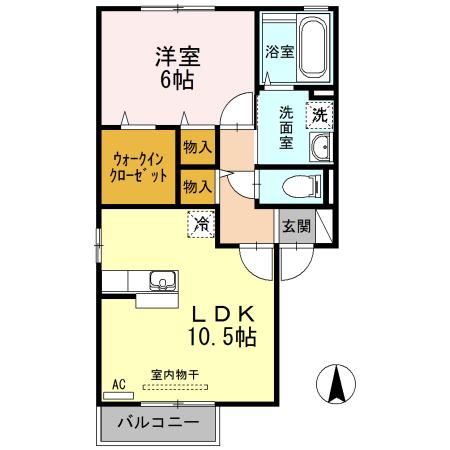 コーポK A棟(1LDK/2階)の間取り写真