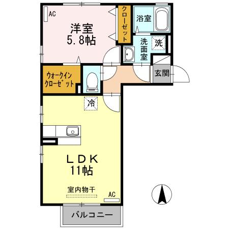 サニープレイスA棟(1LDK/2階)の間取り写真