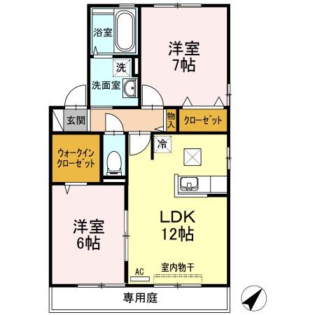 オーキッドコート D棟(2LDK/1階)の間取り写真