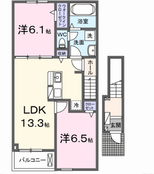 ヒラソール(2LDK/2階)の間取り写真