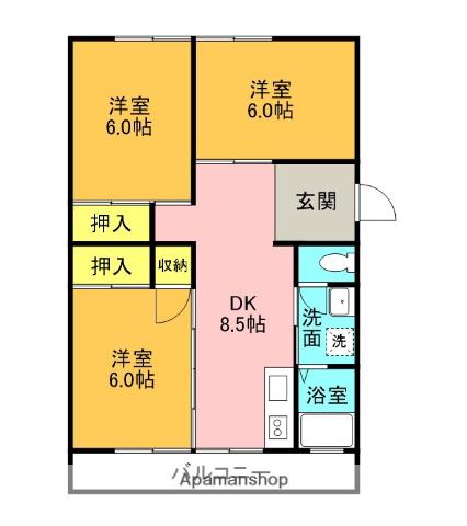 名田橋ハイツ(3DK/1階)の間取り写真