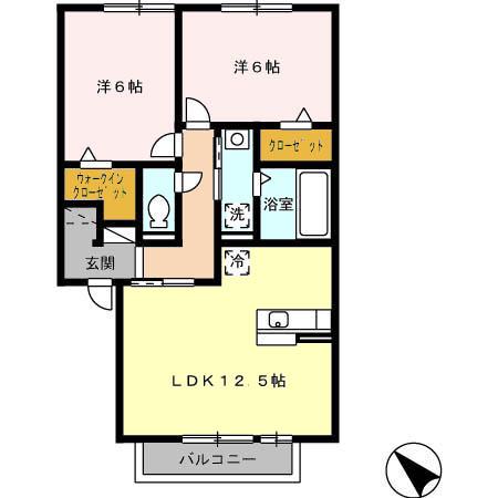 グランモア野神(2LDK/2階)の間取り写真