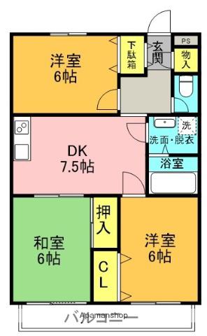 サワダハイツ(3DK/4階)の間取り写真