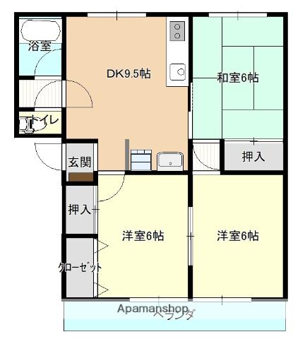 鴨島マンション(3DK/1階)の間取り写真