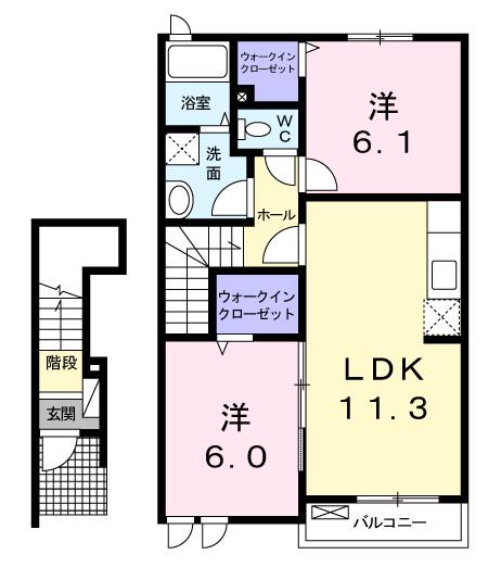 ベルコート桜A(2LDK/2階)の間取り写真