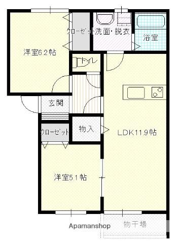 セントロイエル鴨島(2LDK/1階)の間取り写真