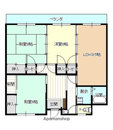 コーポ藤本(3LDK/4階)の間取り写真