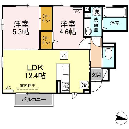 ココグラン(2LDK/1階)の間取り写真
