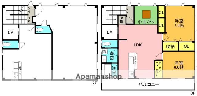 鴨島2SLDK(ワンルーム/3階)の間取り写真