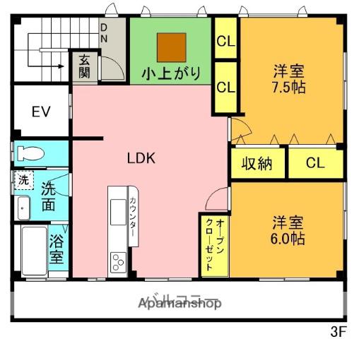鴨島2SLDK(2SLDK/3階)の間取り写真