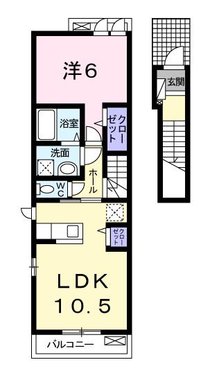 てぃーあんだ(1LDK/2階)の間取り写真