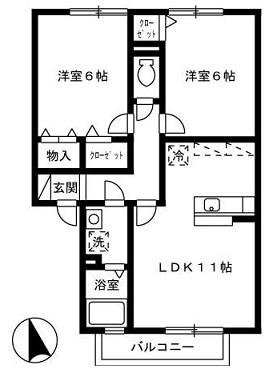 グランモア拝原(2LDK/2階)の間取り写真