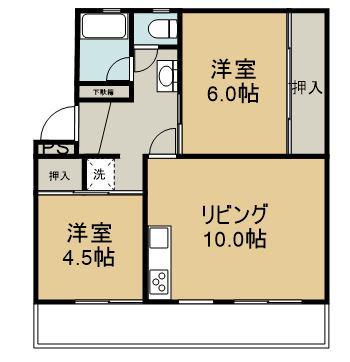 第1増岡ビル(2LDK/3階)の間取り写真