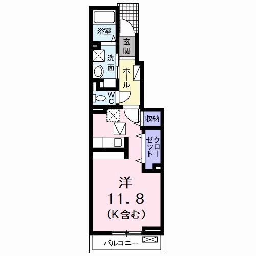 カーサ アルベロディピノB(ワンルーム/1階)の間取り写真