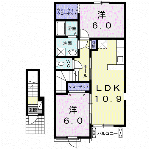 レヴェランスA(2LDK/2階)の間取り写真