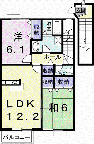 アビタシオン勝瑞J(2LDK/2階)の間取り写真