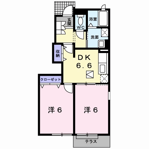 サンリットヴィラ相生B(2DK/1階)の間取り写真