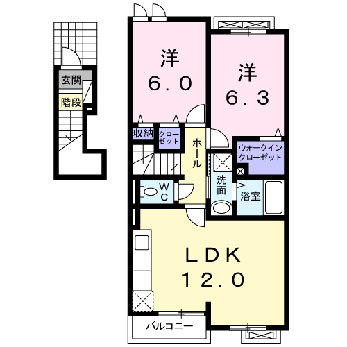 エレガンシア篠原(2LDK/2階)の間取り写真