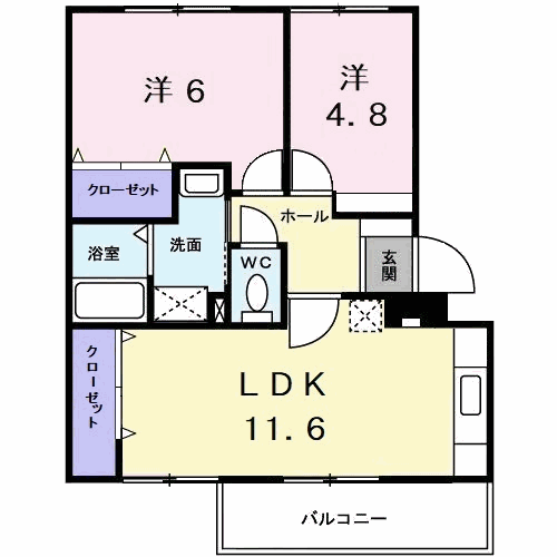 コーポ ラフォーレB(2LDK/1階)の間取り写真
