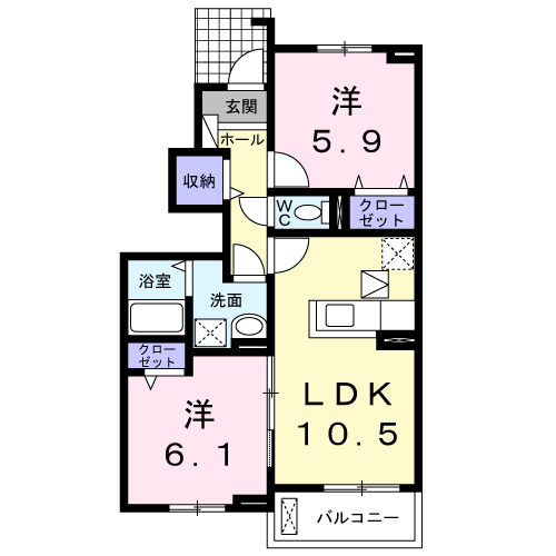ナイトB(2LDK/1階)の間取り写真