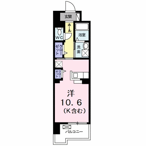 グランクリュ佐古 イースト(ワンルーム/6階)の間取り写真