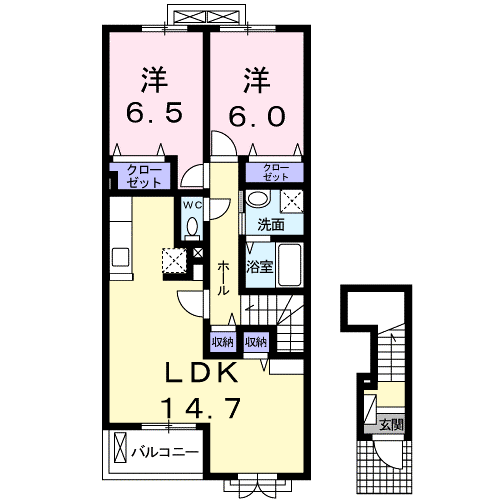 ロータス南島田E(2LDK/2階)の間取り写真