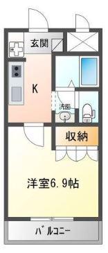 グランセ田宮Ⅱ(1K/2階)の間取り写真