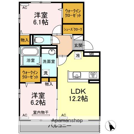 コンフォーティア沖浜Ⅱ(2LDK/3階)の間取り写真