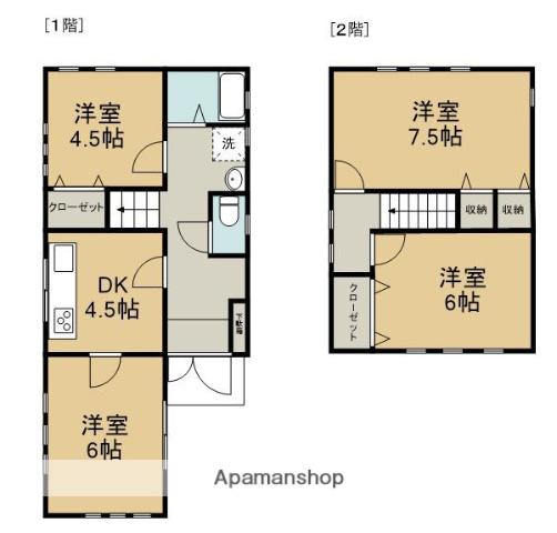 徳島県徳島市 2階建 築46年(4K)の間取り写真