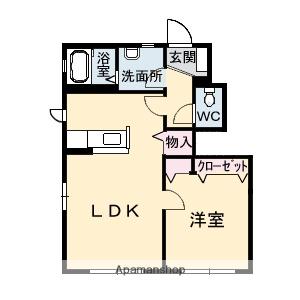 花ポートE(1LDK/1階)の間取り写真