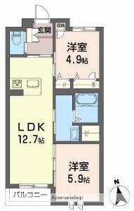 シャーメゾンガーデン福島B(2LDK/3階)の間取り写真