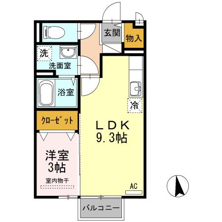 アクシス南島田D(1LDK/2階)の間取り写真