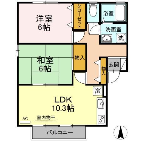 ラポール宮内 B棟(2LDK/2階)の間取り写真