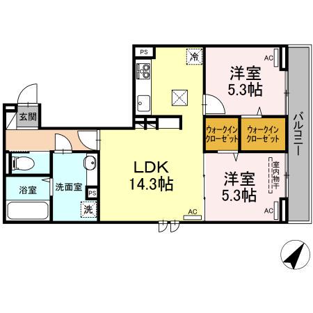 ヒーローキングダム(2LDK/1階)の間取り写真