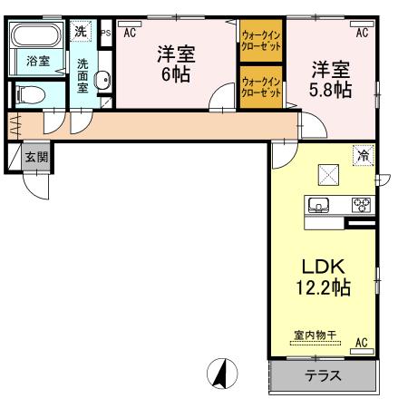セジュールエム(2LDK/1階)の間取り写真