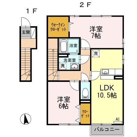 アクシス南島田 C(2LDK/2階)の間取り写真