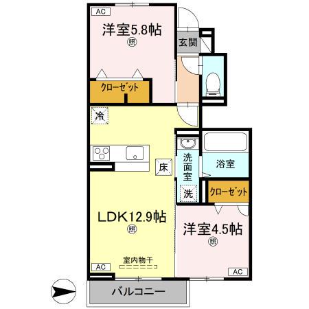オリエンタルコート南田宮(2LDK/1階)の間取り写真
