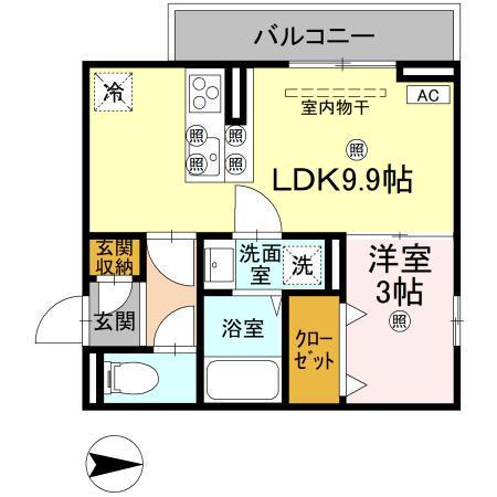ドリーム庄町II(1LDK/3階)の間取り写真