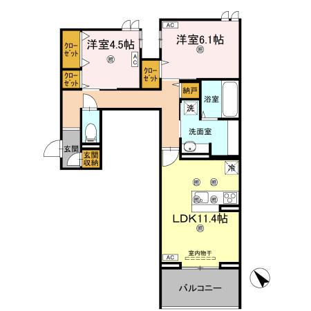 ビルゴ中吉野(2LDK/2階)の間取り写真