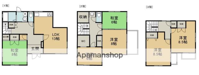 高徳線 佐古駅 徒歩9分 3階建 築26年(6SLDK)の間取り写真