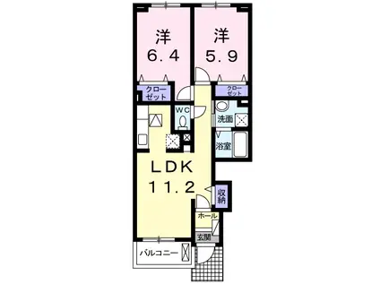 ロータス南島田D(2LDK/1階)の間取り写真