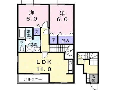 グリーンパレスB(2LDK/2階)の間取り写真