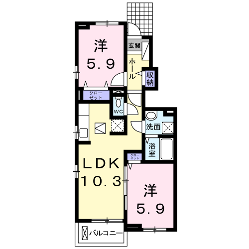 コンフォーティア鮎喰(2LDK/1階)の間取り写真