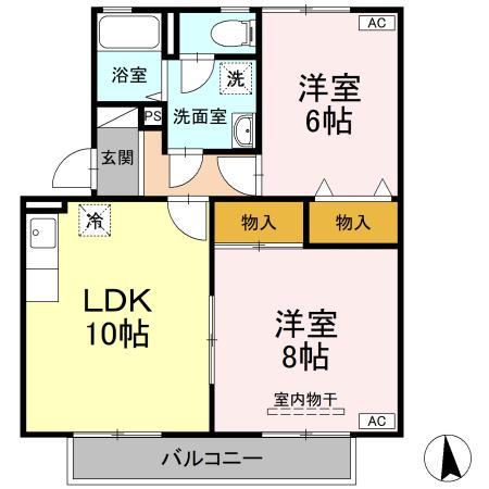 サンブルック佐古Ⅰ棟(2LDK/1階)の間取り写真