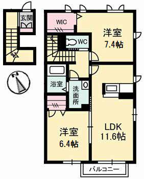 シャーメゾンAYA Ⅱ番館(2LDK/2階)の間取り写真