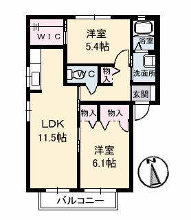 シャーメゾン小松島 A棟(2LDK/2階)の間取り写真