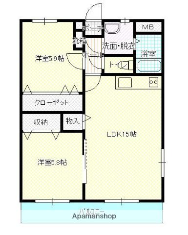ループサイド(2LDK/2階)の間取り写真
